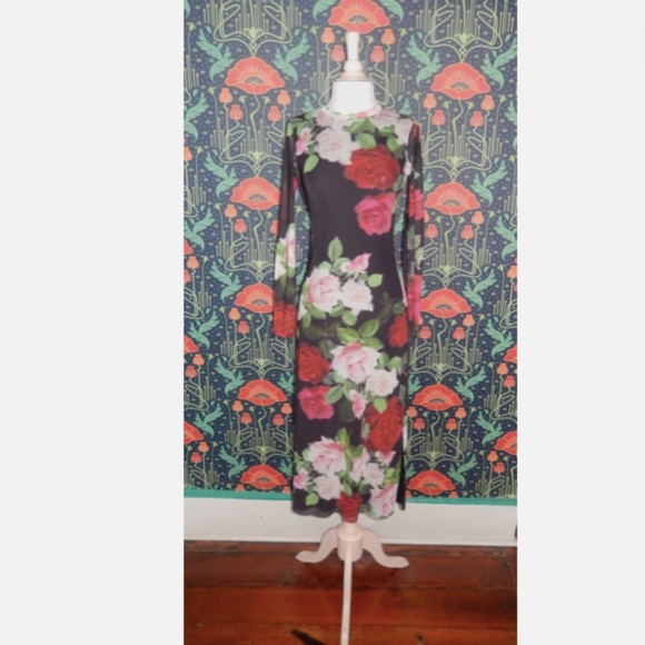 Jade Johnny Was Lolia Rose Print Mesh Midi Dress Nwt XS - Picture 4 of 9